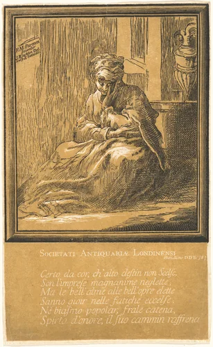 Woman Meditating by John Baptist Jackson; Parmigianino, print, 1701-1780