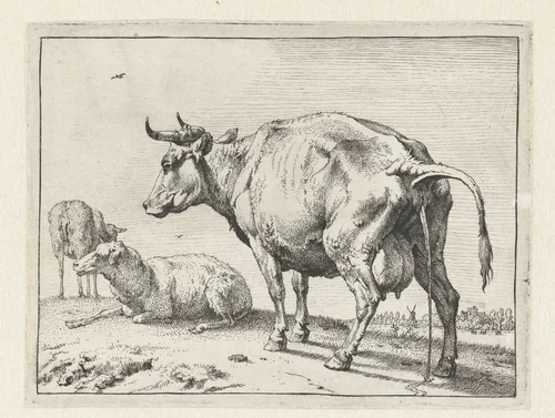 Pissende koe by Paulus Potter, print, 1650