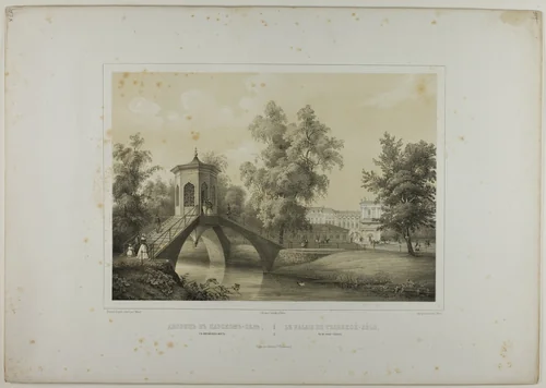 Tzarskoé-sélo Palace, View of the Chinese Bridge by C. Schultz, print, 1815-1825