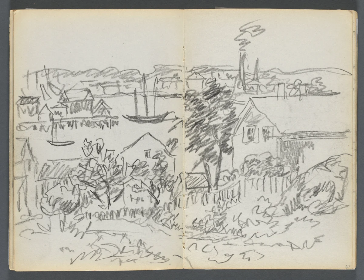 Sketchbook, The Dells, N° 127, page 086 & 87: Harbor View by Maurice Prendergast, book, 1919-1921