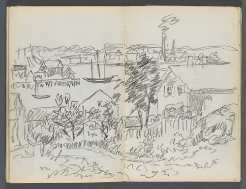 Sketchbook, The Dells, N° 127, page 086 & 87: Harbor View by Maurice Prendergast, book, 1919-1921