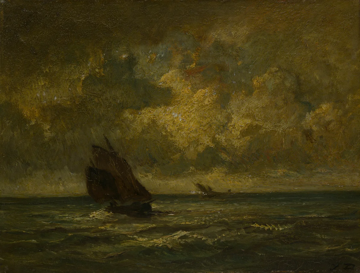 Two Boats in a Storm by Jules Dupré, painting, 1870-1875