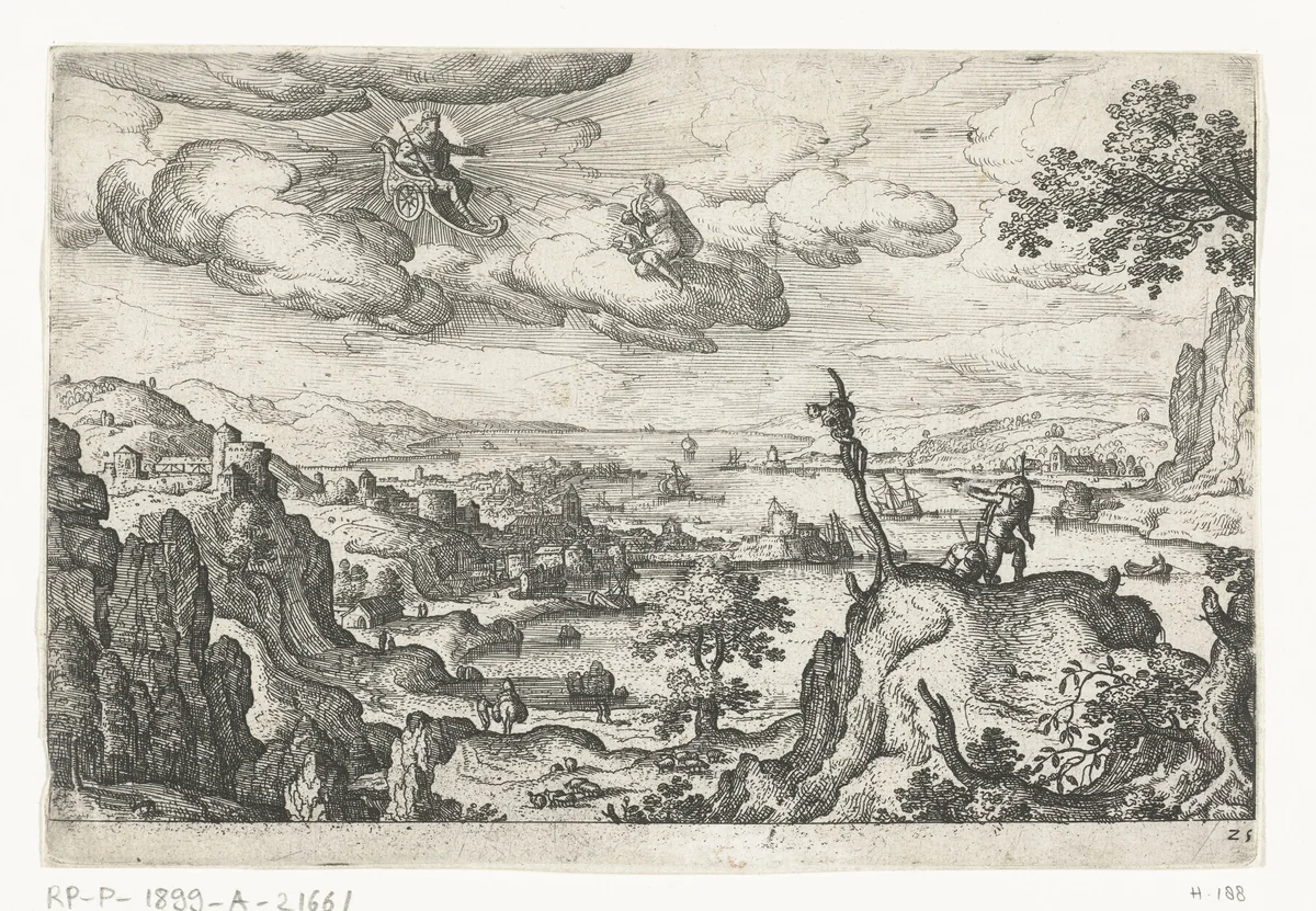 Jupiter in zijn wagen en een andere God by anonymous, print, 1550-1650