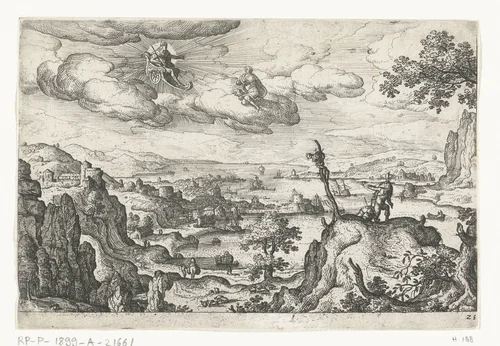 Jupiter in zijn wagen en een andere God by anonymous, print, 1550-1650