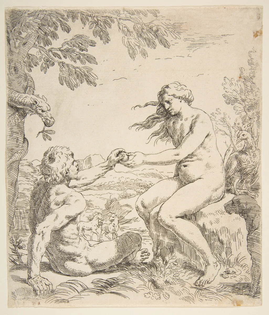 Adam and Eve by Simone Cantarini, print, 1634-1644