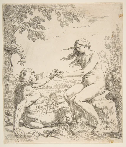Adam and Eve by Simone Cantarini, print, 1634-1644