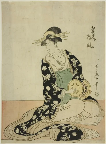 The Courtesan Matsukaze of the Matsubaya, from an untitled series of courtesans of the Matsubaya as five musicians by Kitagawa Utamaro (喜多川歌麿), print, 1792-1802