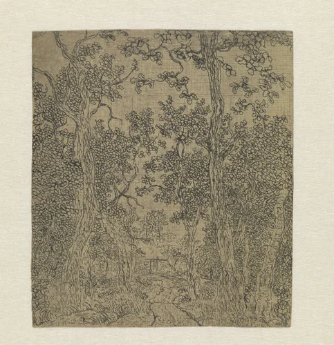 Klein boslandschap met een weg en een huis by Hercules Segers, print, 1618-1622