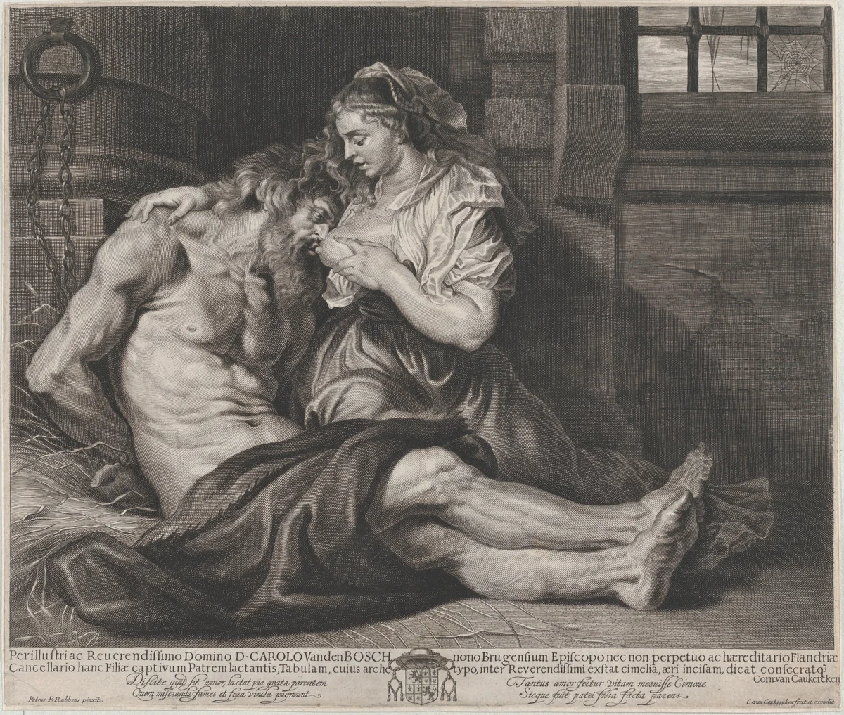 Cimon and Pero by Cornelis van Caukercken, print, 1645-1680