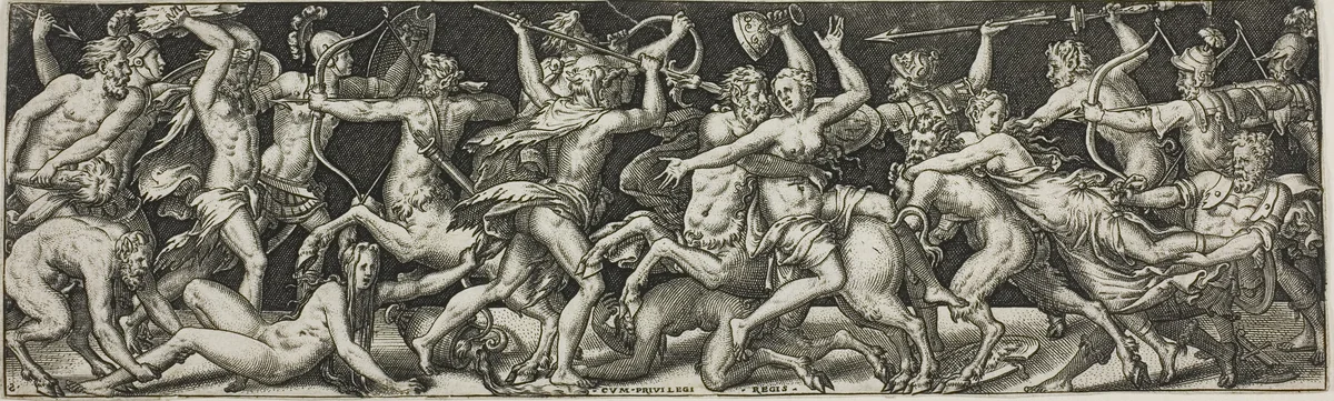 Combat of Centaurs and Lapiths by Etienne Delaune, print, 1540-1583