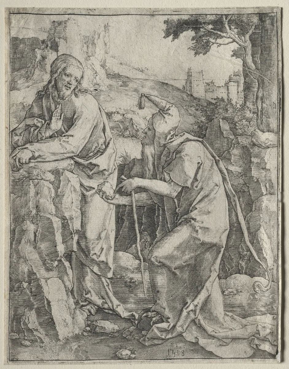 The Temptation of Christ by Lucas van Leyden, print, 1518