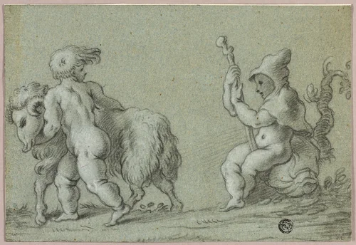 Putti as Goatherds by Unknown Artist, drawing, 1700-1799