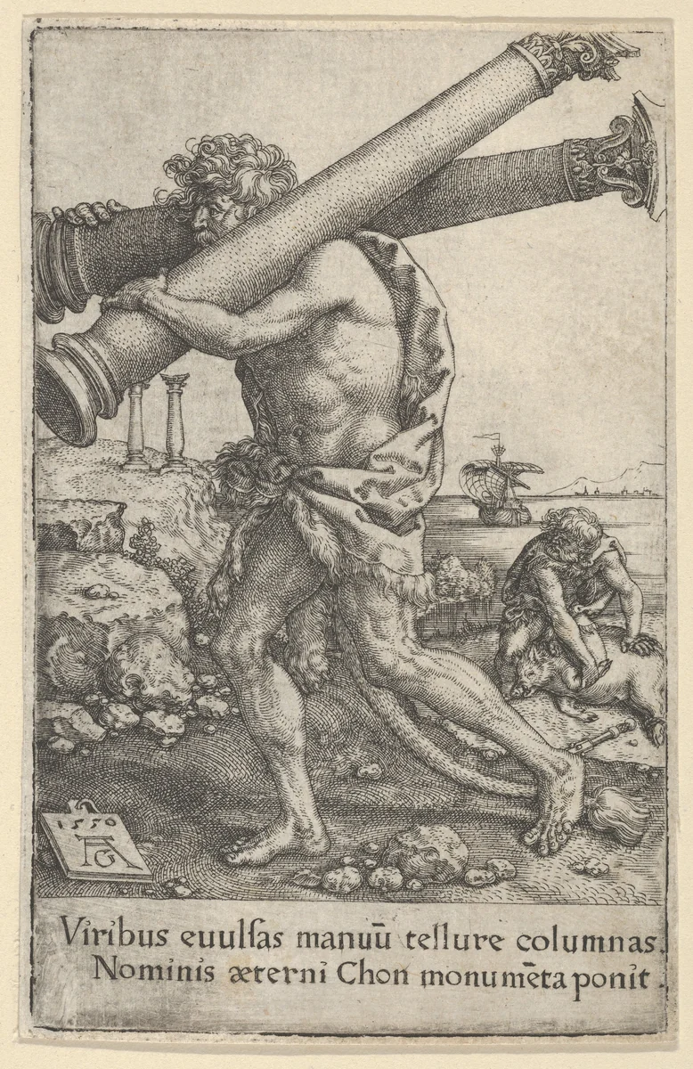 The Pillars of Hercules, from The Labors of Hercules by Heinrich Aldegrever, print, 1550