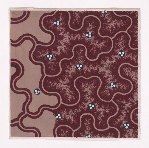 Textile Design with an Interlacing Pattern Partially Decorated with Groups of Three Pearls by anonymous, drawing, 1840