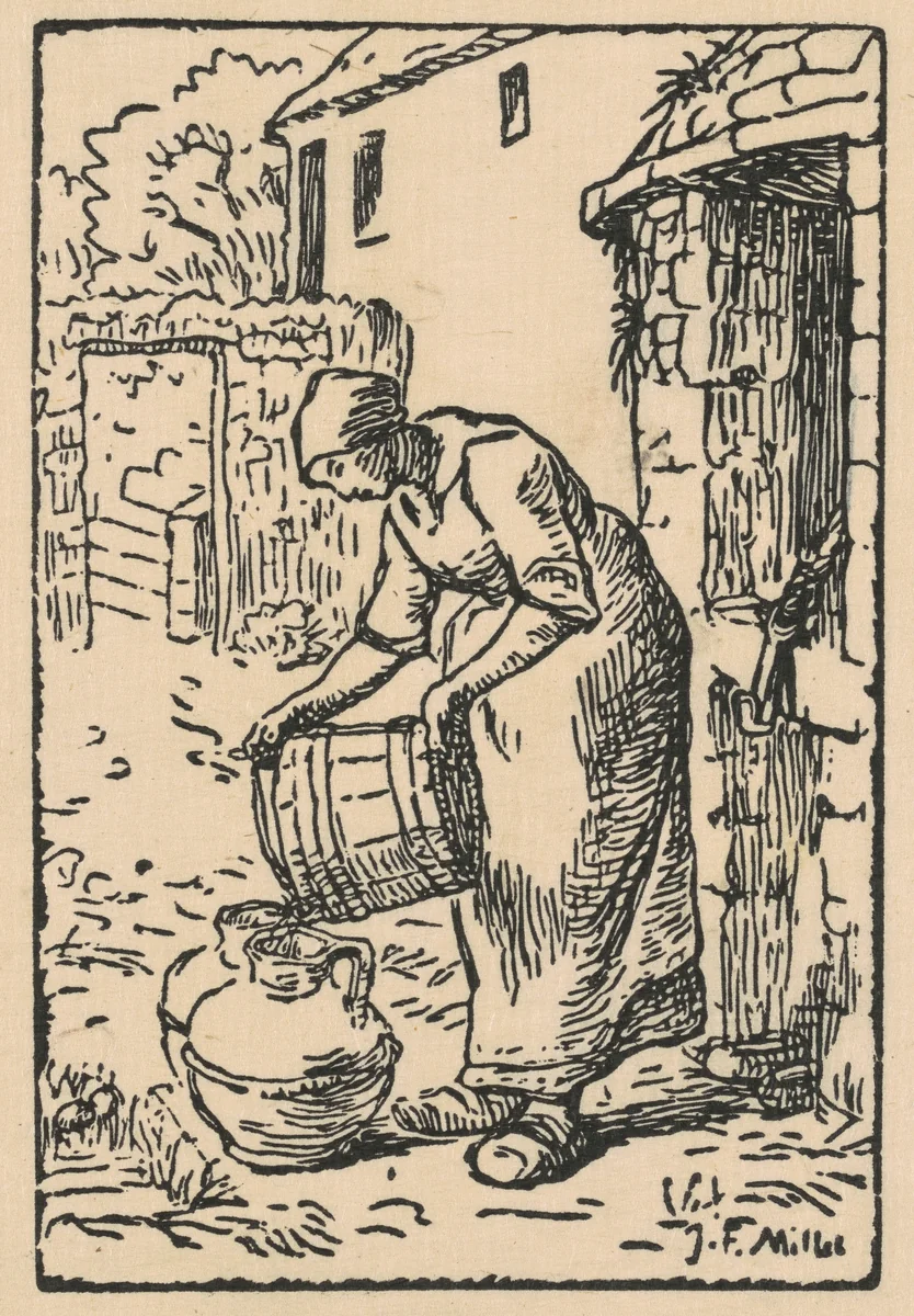 Woman Filling a Water Jug (Femme vidant un seau) by Jean-François Millet, print, 1860-1869