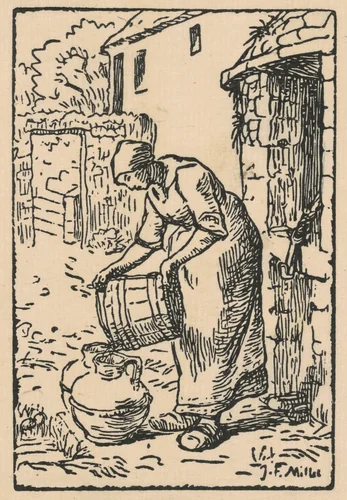 Woman Filling a Water Jug (Femme vidant un seau) by Jean-François Millet, print, 1860-1869