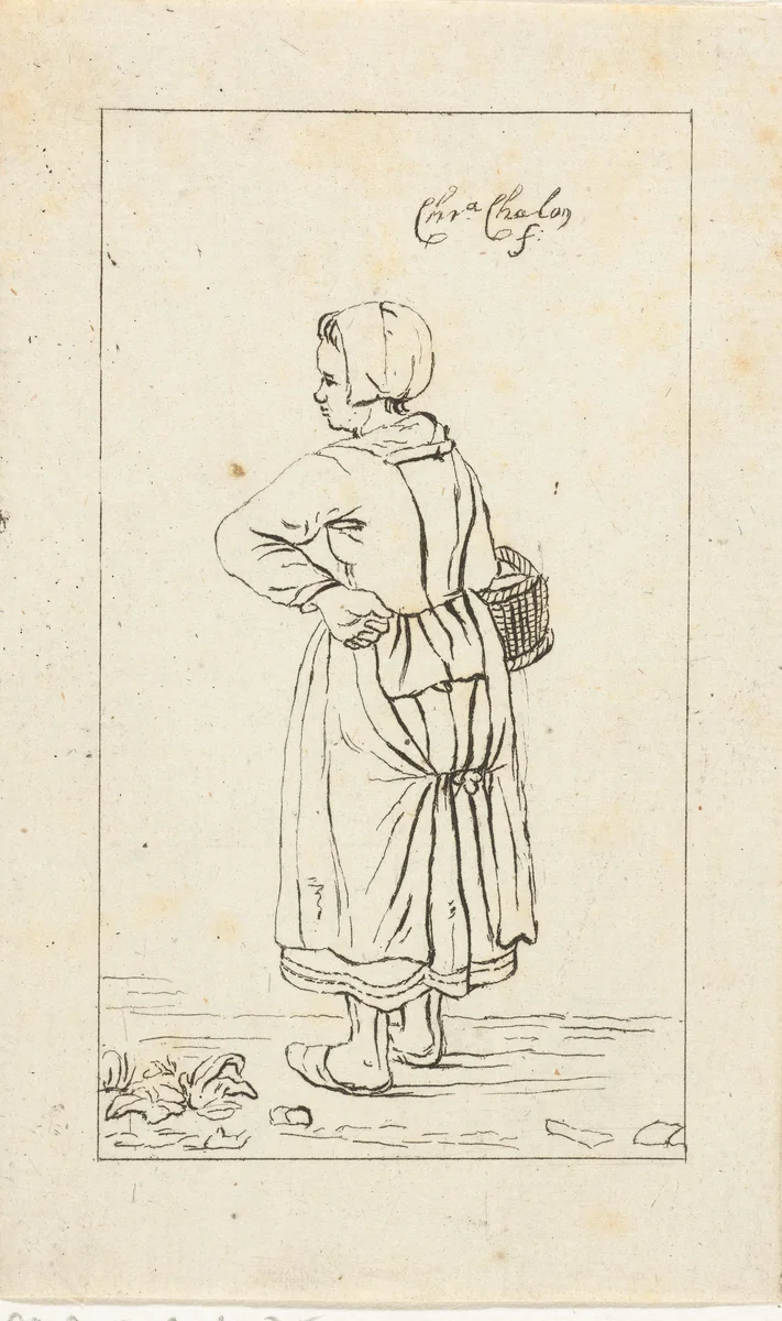 Vrouw met mand by Pieter de Mare, print, 1779