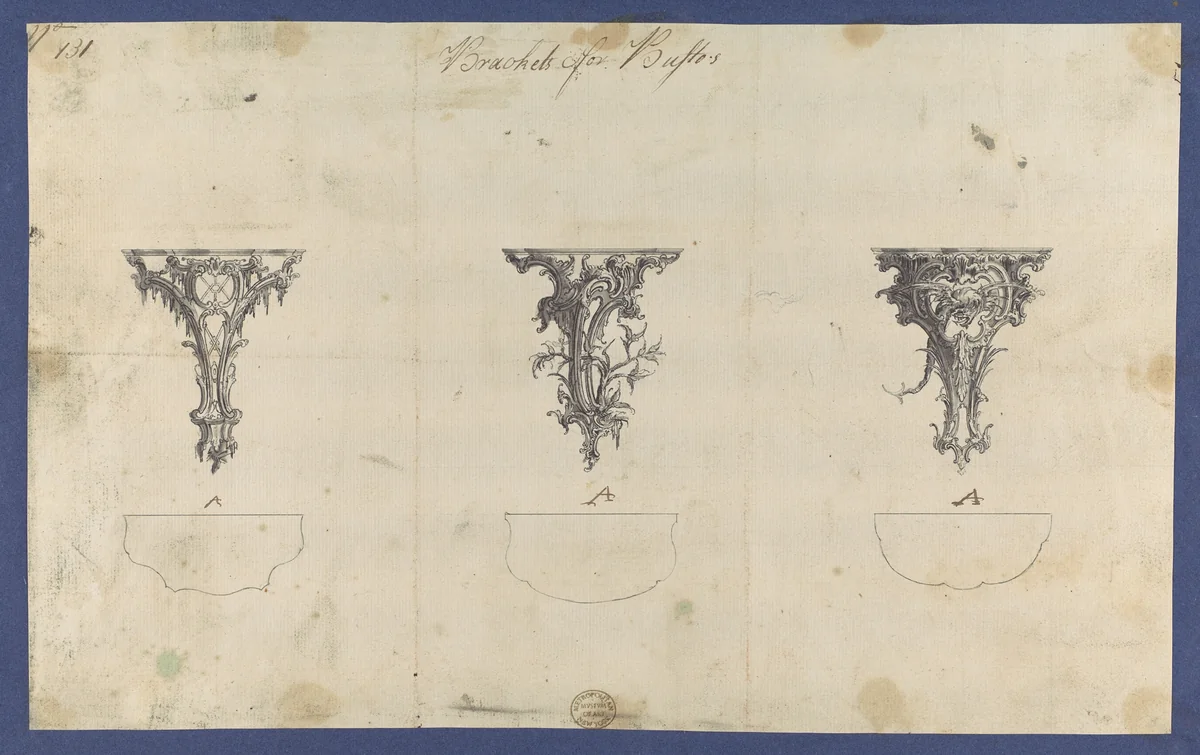 Brackets for Bustos, in Chippendale Drawings, Vol. I by Thomas Chippendale, drawing, 1754