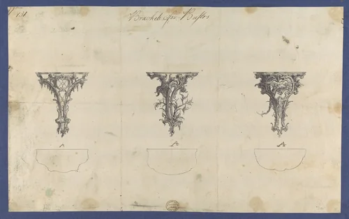 Brackets for Bustos, in Chippendale Drawings, Vol. I by Thomas Chippendale, drawing, 1754