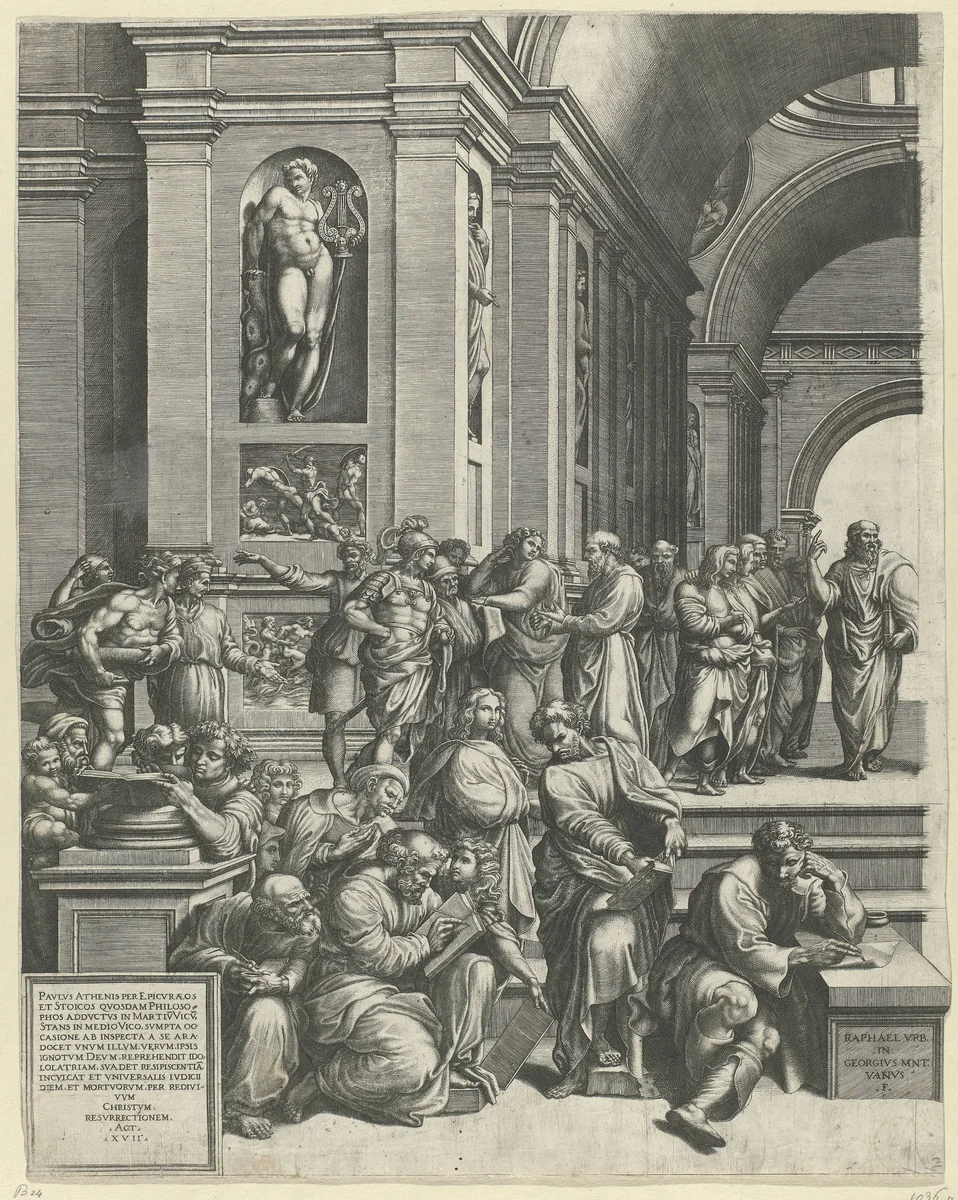 De School van Athene (linker deel) by Unknown, print, 1530-1582