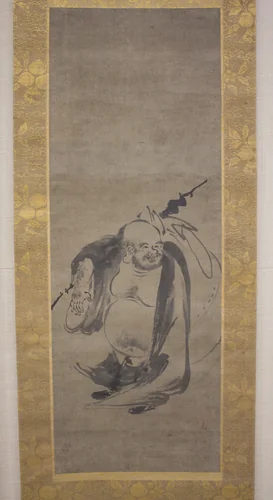 Hotei, flanked by panels of birds by Kenkō Shōkei (賢江祥啓), painting, 1467-1499