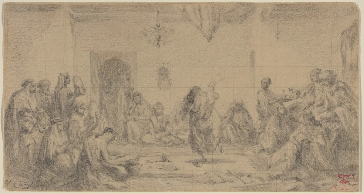 Interior with Dancer by Edmond Hédouin, drawing, 1820-1889