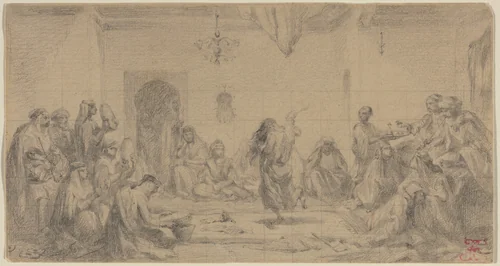Interior with Dancer by Edmond Hédouin, drawing, 1820-1889