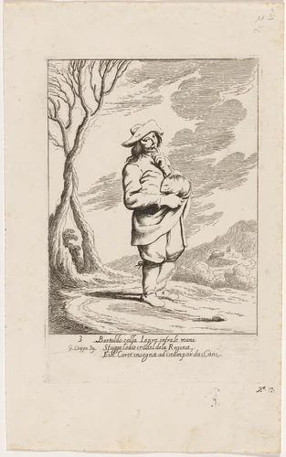 Bertoldo Holding a Hare by Giuseppe Maria Crespi, print, 1705-1715