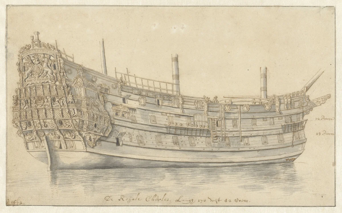 The Royal Charles by Abraham Storck, drawing, 1672