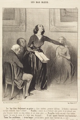 Le Bas-bleu déclamant sa pièce by Honoré Daumier, print, 1844