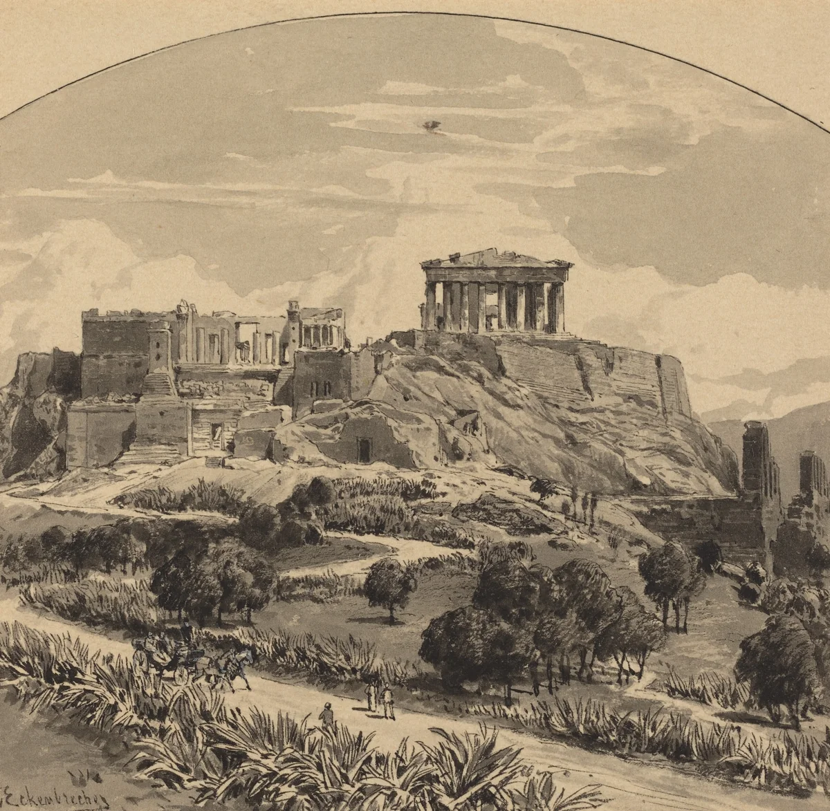 The Acropolis from the West by Themistocles von Eckenbrecher, drawing, 1890