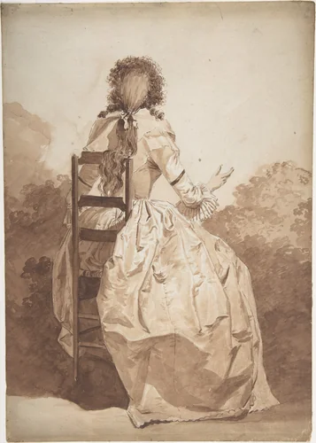 Seated Woman, Seen from Behind by anonymous, drawing, 1785-1795