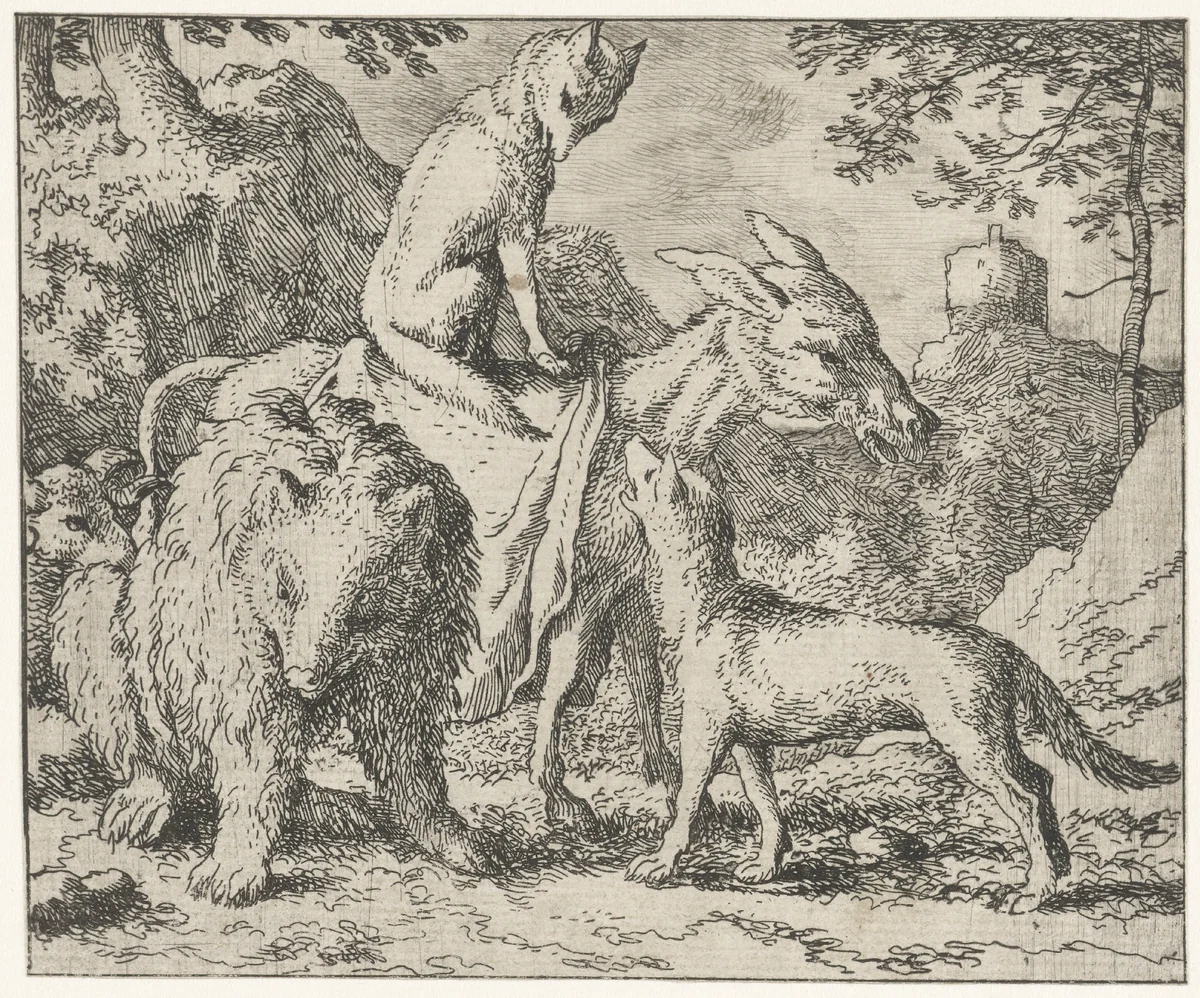 Reinaert de vos en zijn maten by Allaert van Everdingen, print, 1665-1675
