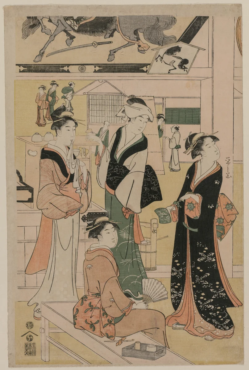 Print from Women Resting in the Votive Picture Hall at Asakusa by Chōbunsai Eishi (鳥文斎栄之), print, 1790-1799