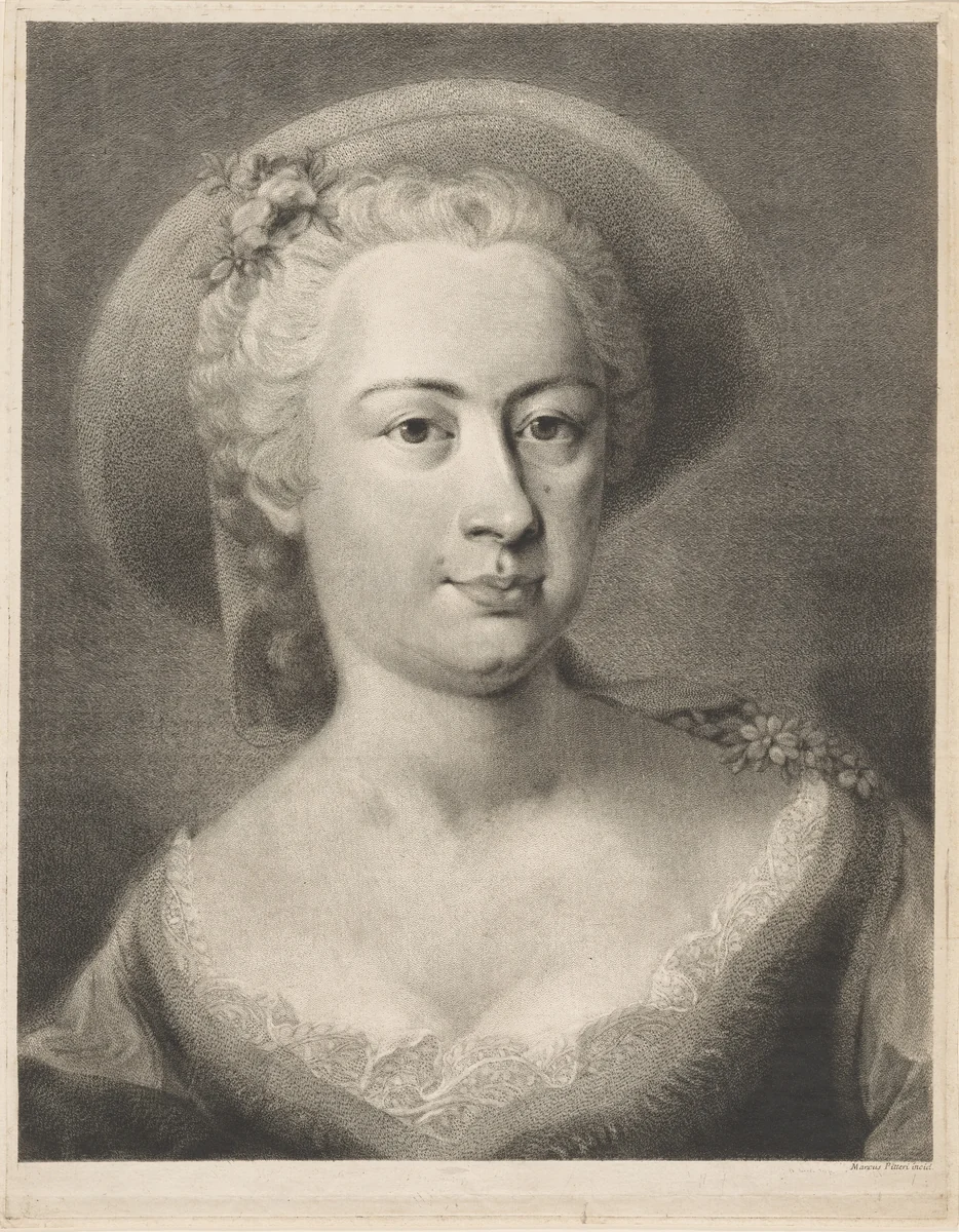 A Woman Wearing a Straw Hat [Madame de Pompadour?] by Marco Alvise Pitteri, print, 1750-1799