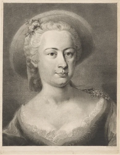 A Woman Wearing a Straw Hat [Madame de Pompadour?] by Marco Alvise Pitteri, print, 1750-1799