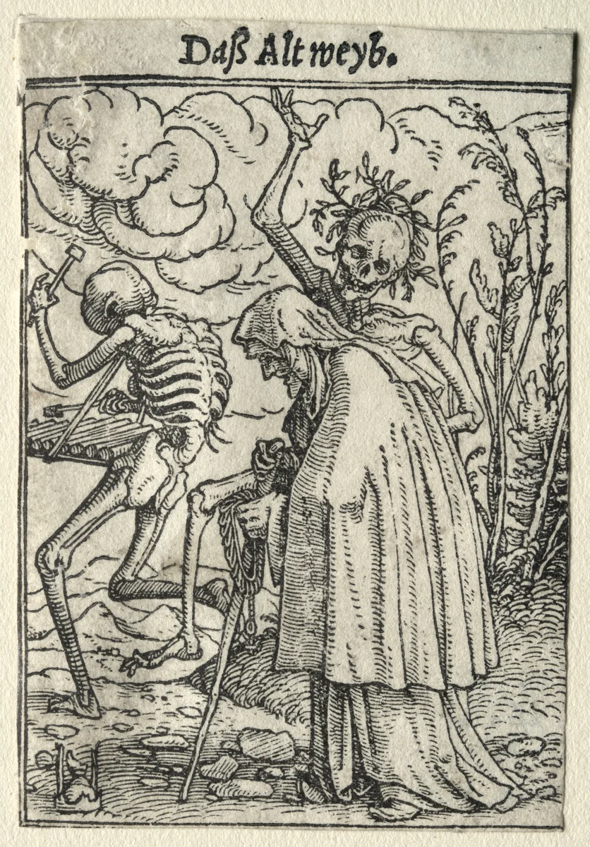Dance of Death: The Old Woman by Hans Holbein the Younger, print, 1521-1531