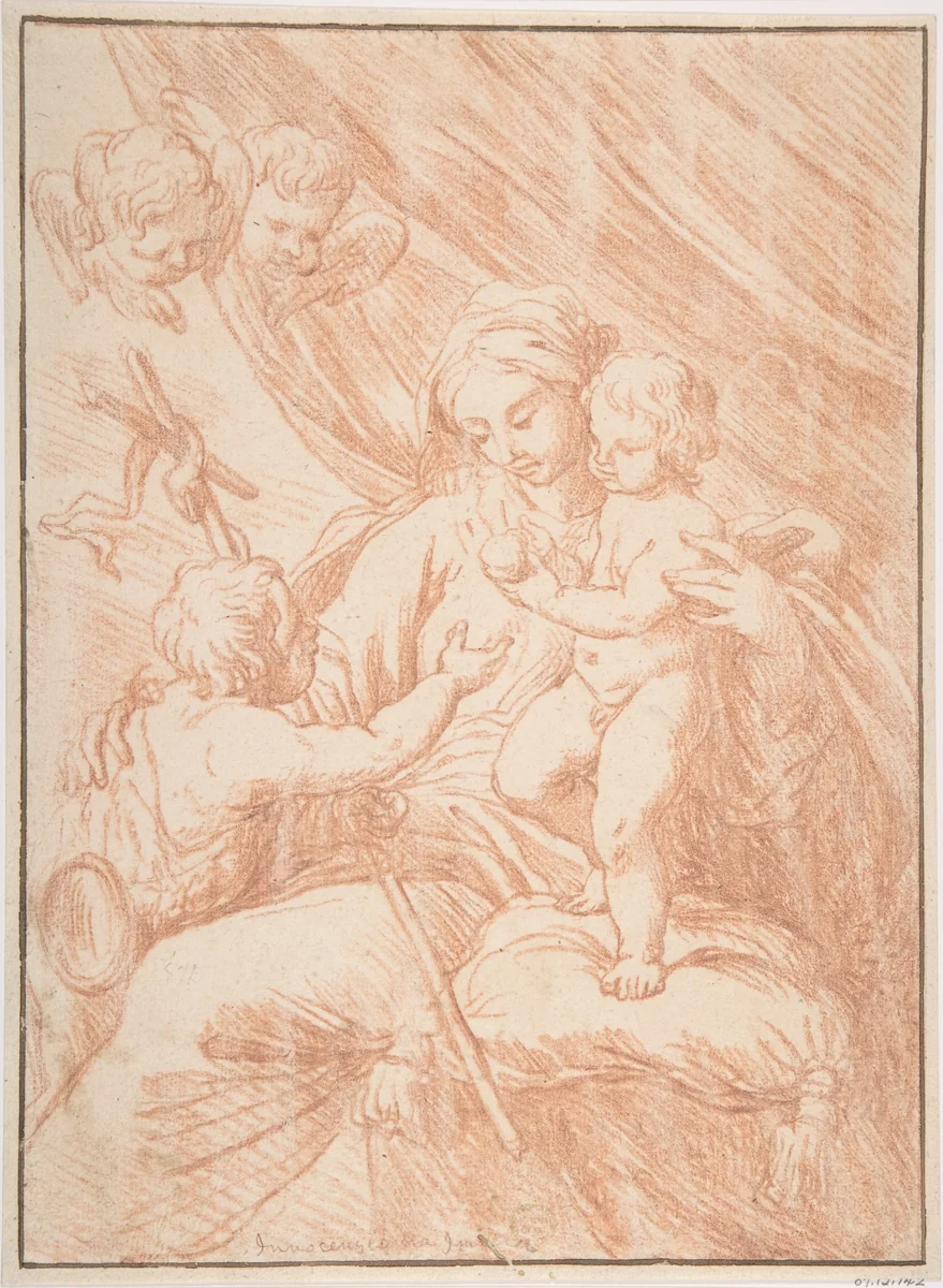 Madonna, Child, and Saint John by anonymous, drawing, 1600-1700