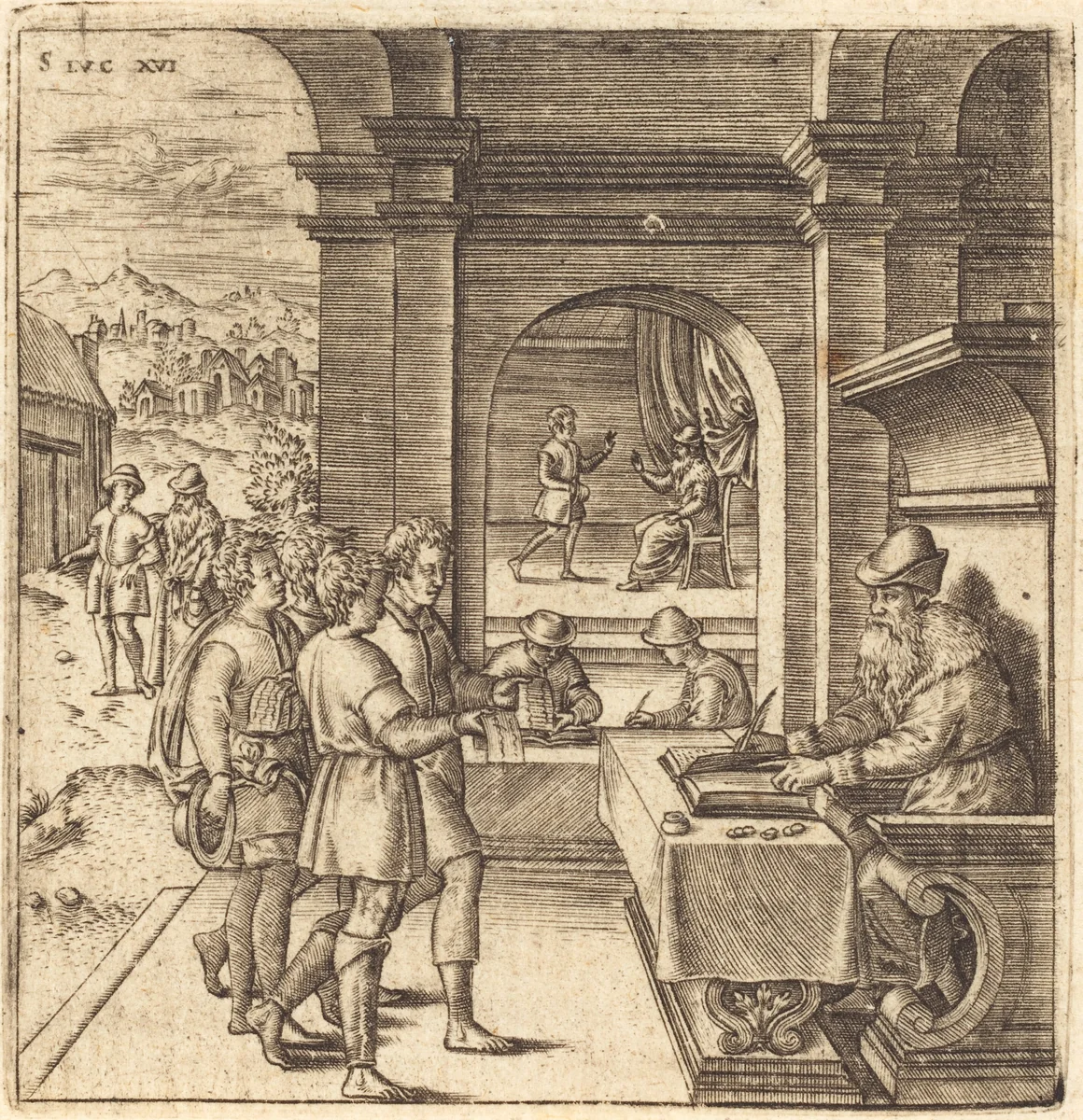 The Dishonest Steward by Léonard Gaultier, print, 1576-1580