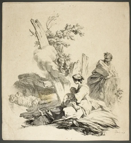 Holy Family with Angels by Jean-Baptiste-Marie Pierre, print, 1733-1789