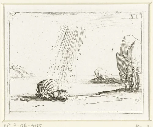 Oester op een strand by Jacques Callot, print, 1625-1629