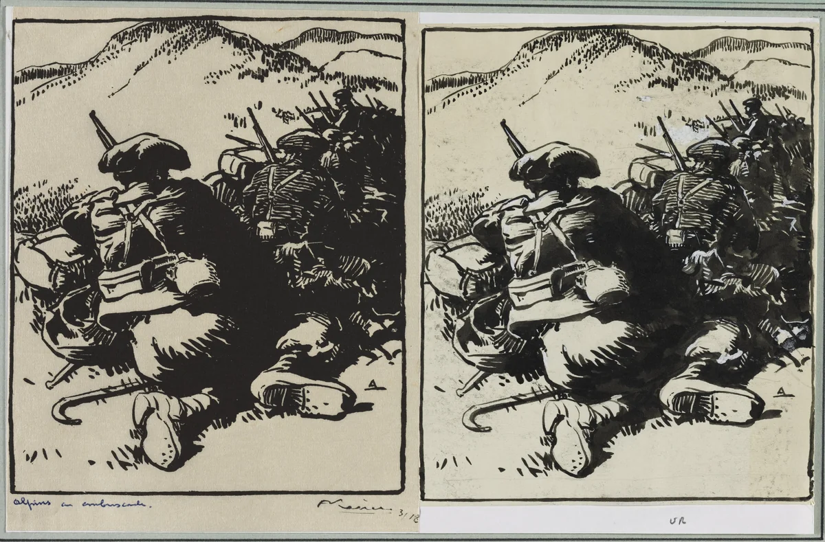 Alpins en ambuscade by Auguste Louis Lepère, drawing, 1914