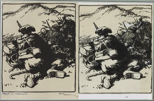 Alpins en ambuscade by Auguste Louis Lepère, drawing, 1914