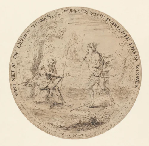 Mercurius doet Argus in slaap vallen met zijn fluitspel by Quellinus Schobbens, drawing, 1682-1711