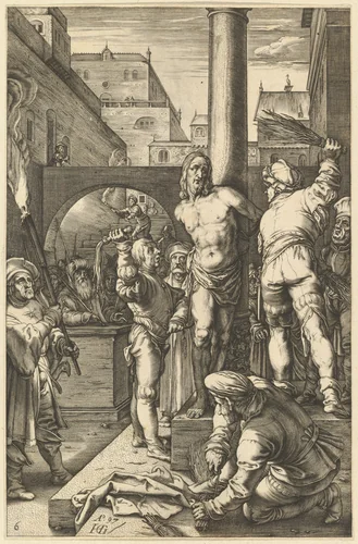 The Flagellation, from "The Passion of Christ" by anonymous, print, 1598-1617