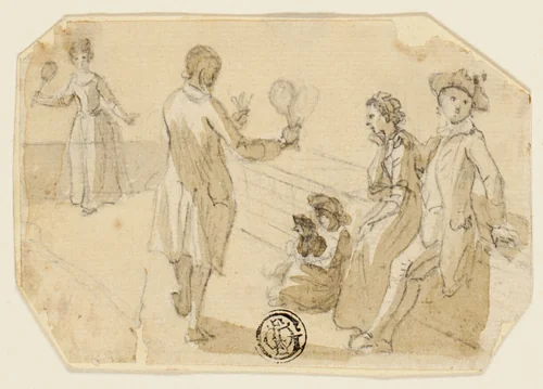 Couple Playing Shuttlecock and Battledore by Paul Sandby, drawing, 1760-1799
