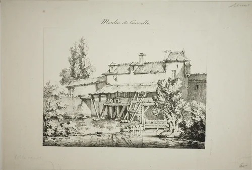 Mill at Gravelle, I by Louis Jules Frederic Villeneuve, print, 1824-1827