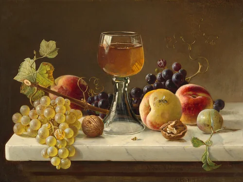 Marble Tabletop with Fruit and Wineglass by Milne Ramsey, painting, 1869