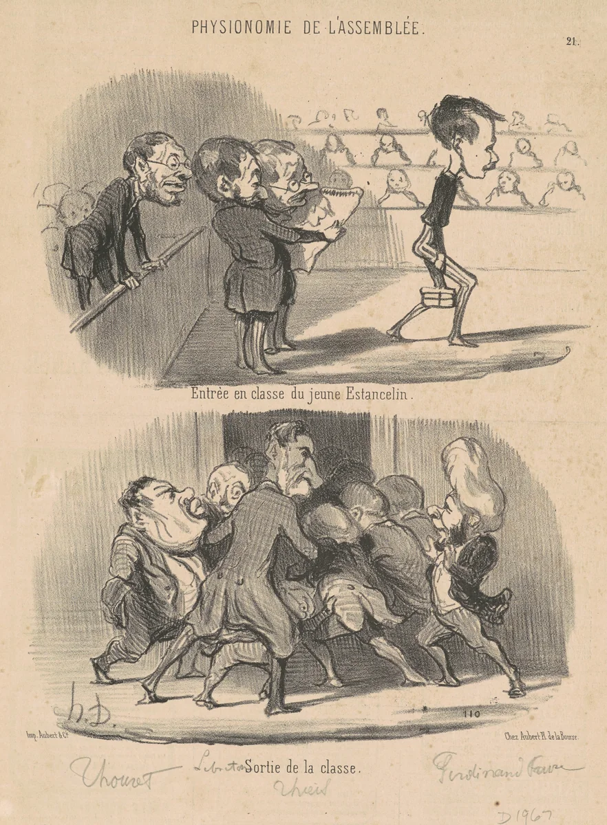 Entrée en classe du jeune Estancelin by Honoré Daumier, print, 1850