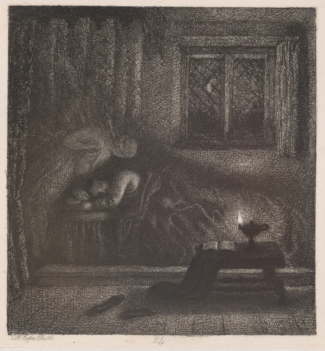 Milton's Dream of his Deceased Wife by Charles West Cope, print, 1850-1857